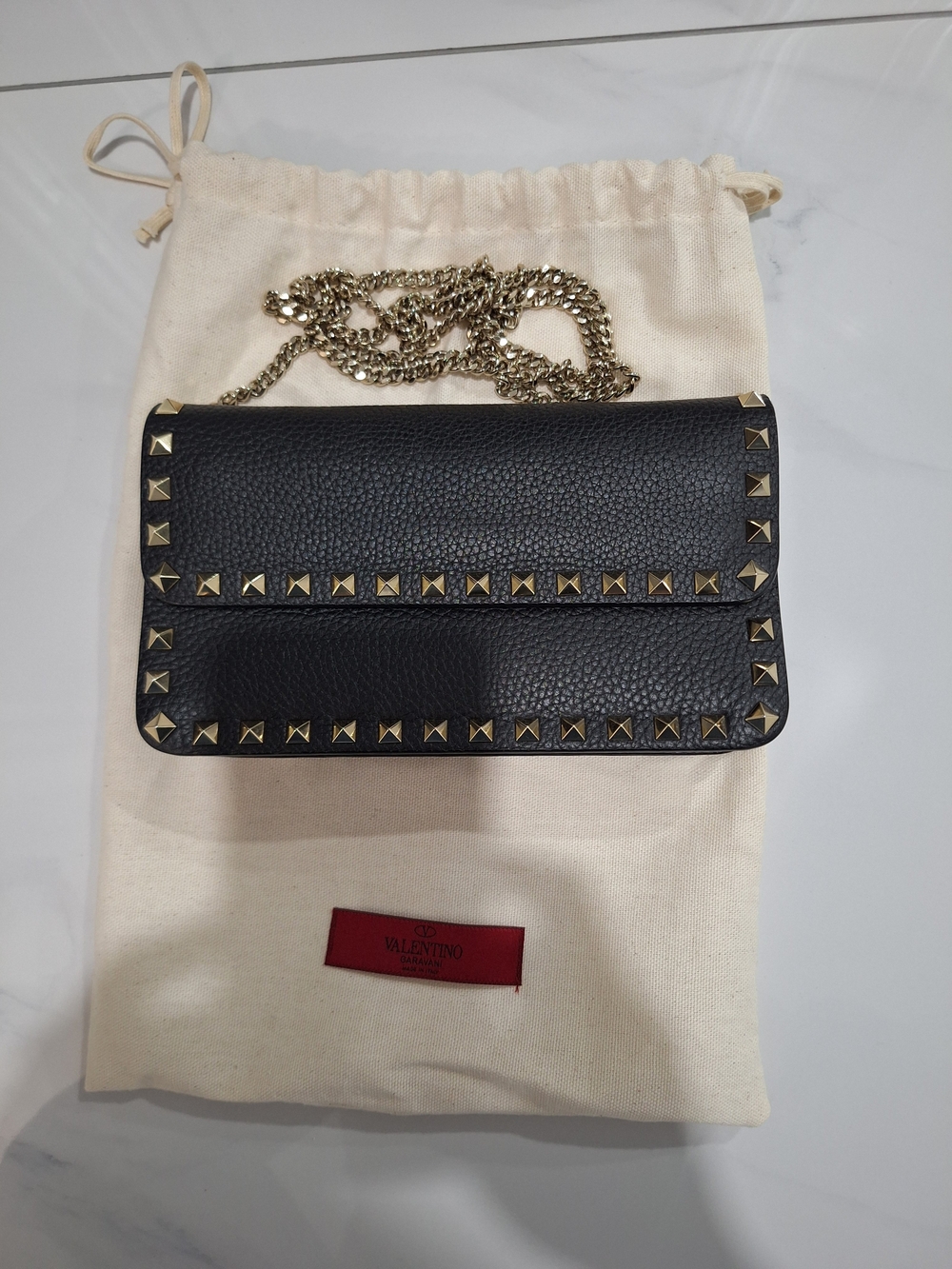 Valentino Garavani Black Rockstud Leather Chain Wallet